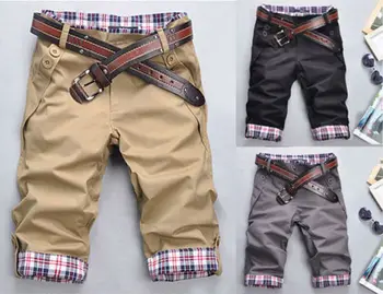 Noua Moda coreeană Elegant Mens Pantaloni scurti Zăbrele Bordurare Pantaloni Trunchiate NZ-30203