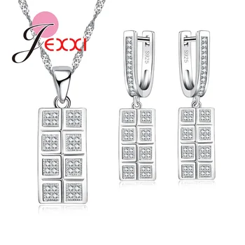 Jemmin Geometrice Dreptunghi Pandantiv Colier Cercei Argint 925 Bijuterii Set Pentru Ascuțit Femeie De Afaceri De Bijuterii De Cristal