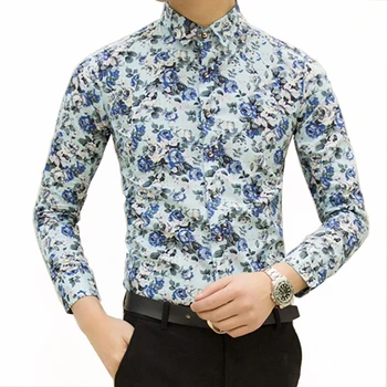 HCXY 2017 noua moda floare de primăvară, tricouri pentru barbati casual designer de oameni mari dimensiuni florale tricouri camisas masculinas sociale