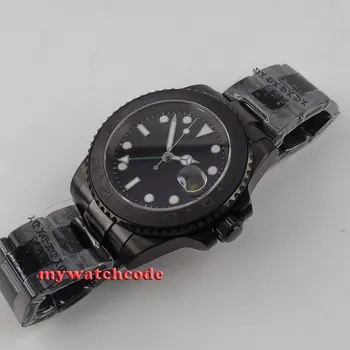 40mm parnis cadran negru perie ceramic bezel PVD safir automatic mens watch 524
