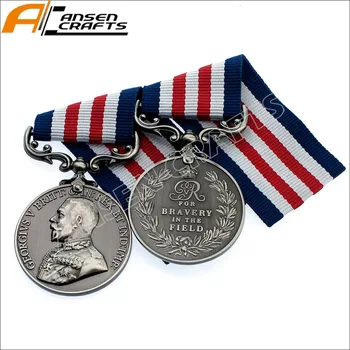 Medalie militară (MM) Curaj în Domeniul WW1 Regal Britanic George al V-lea Cu Red White Blue Ribbon