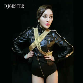 DJGRSTER fierbinte populare din piele pu costum de scena de sex feminin subțire jazz-dans de fete de îmbrăcăminte de dans modern purta hip hop paiete vestidos