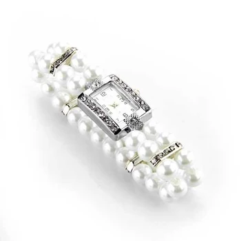 YCYS Elegant pearl ceasuri pentru femei Brățară de Cristal ceasuri fete Întinde Cadran Pătrat Încheietura Ceas