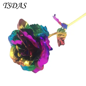 Acasă Decor Flori Creativ Cadou de Ziua Îndrăgostiților Colorate Placat cu Aur de 24K Floare Trandafir Romantic Pentru Iubita Prietena