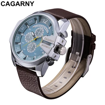 Brand De Lux Cagarny Mens Ceasuri Cuarț Bărbați Militare Ceas De Mână Din Piele Watchband Ceas Data Ceas Om Relojes Hombre D6839 Noi