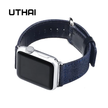 FII H01 denim Modă material apple watch band 38mm / Apple Watch 42mm curea material de denim