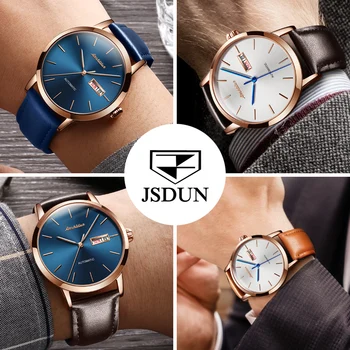 Din Piele Ceas Mecanic JSDUN Brand de Lux Automată Ceasuri a Crescut de aur de Moda Casual Rezistent la Apă Încheietura ceasuri