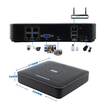 Smar 48V POE NVR 4 Canale Mini NVR-ul Full HD de sine Stătătoare Hi3515C 1920*1080P ONVIF Pentru 48V Camera POE IP Sistem de Securitate XMEYE APP
