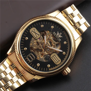 SEWOR Brand Tag-uri Ceas Barbati Luxury Gold Skeleton Automatic Ceasuri Mecanice de Moda pentru Bărbați Big Dial din Oțel Inoxidabil Ceasuri de mana