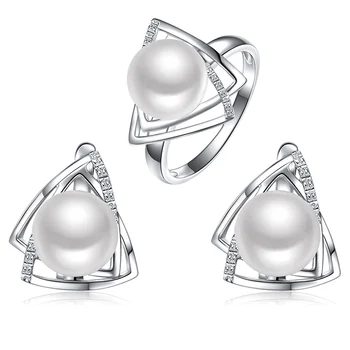 Argint 925 bijuterii pearl cercei și inel fin set de bijuterii cu 9-9.5 mm naturale de apă dulce pearl moda bijuterii