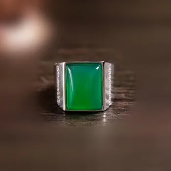 Yu Xin Yuan Bijuterii Fine de Verde Natural 925 placat cu Argint Pur Calcedonie Ring pentru bărbați curajoși bun noroc