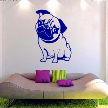 Drăguț Câine Pug Autocolante De Perete Decor Acasă - Funny Caine Vinil Perete Decal Murală - Dormitor,Bucatarie Arta De Perete Decor