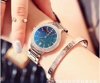 Brand de lux de Moda Albastru Dial Ceas Rose gold din Otel Banda de sex Feminin Diamant, cuarț Rochie ceas rezistent la apa Cadou de Lux, Ceasuri de mana
