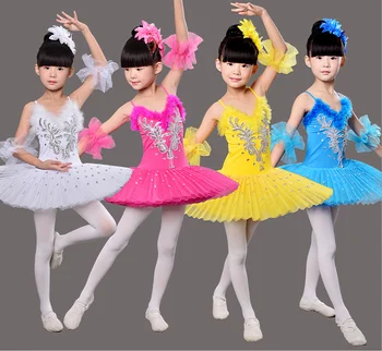 Copii De Balet, Dans Costum Multicolor Fata Lacul Lebedelor De Performanță Dans Îmbrăcăminte Pene Fete Curea Balerina Gimnastica Rochie 89