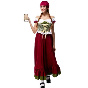 M/XL 2-bucată Lungă German Oktoberfest Menajera Bere Costum Fată Târfă Gretchen Costume Fantasia Cosplay Rochie de Îmbrăcăminte pentru Femei