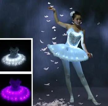 Copii adulti Femei de lumină LED-uri de balet tricou adulți de sex feminin balet rochie tutu alb lacul lebedelor balet dans costum de balet tricou