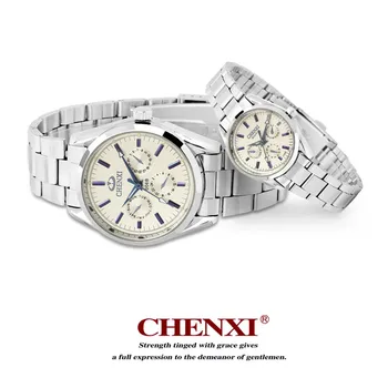 CHENXI Brand de Lux Cuarț Ceas de mână 3 Mic Decor Dial Iubitor de Câteva Ceasuri Argint din Oțel Inoxidabil Barbati si Femei Ceasuri