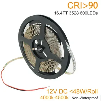 Mare Luminoase Non-rezistent la apa 5m/set Mare CRI 90+ LED Strip 3528 Narue Alb DC12V Benzi cu LED-uri Lampa de CRI 90+ 120leds/m 48W/tambur