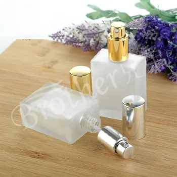 50ml gol transparentă mată parfum sticle de sticlă, glazura pătrat parfumuri recipient de sticlă cu ceață pulverizator pompa de 50cc