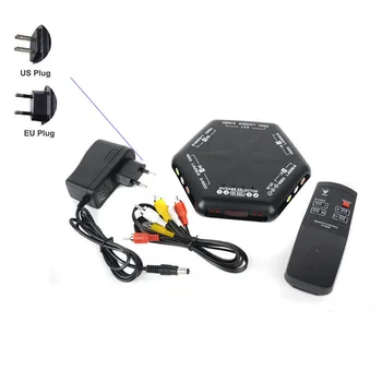 Un Set De 5 Mod 4 Port ÎN 1 Joc RCA, S-Video Audio AV Comutator Selector Casetă Splitter cu Control de la Distanță SUA sau UE AC Plug