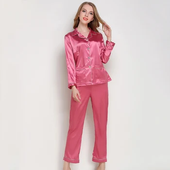 Noi Femeile De Lux Seturi De Pijama 2017 Moda 2 Buc Pijama Pantaloni Lungi Set De Sex Feminin De Mătase Pijama Satin Elegant Acasă Costum Sleepwear