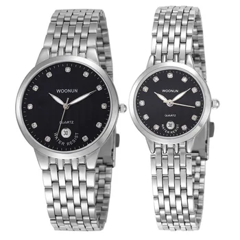 2017 WOONUN Top Brand de Lux Ceas de Cuplu Set Bărbați Femei Ultra Subțire de Aur din Oțel Inoxidabil Cuarț ceas de Moda Iubitor Pereche de Ceas