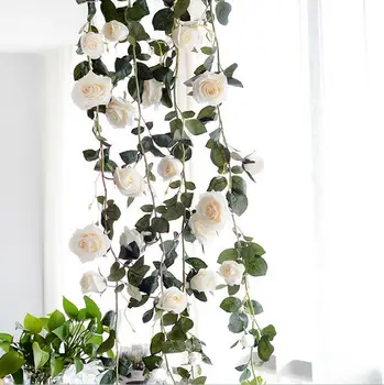 180 cm H-Q Fals Trandafiri de Mătase Vița-de-vie, Flori Artificiale, Cu Frunze Verzi Pentru Acasă Decorare Nunta Agățat Garland