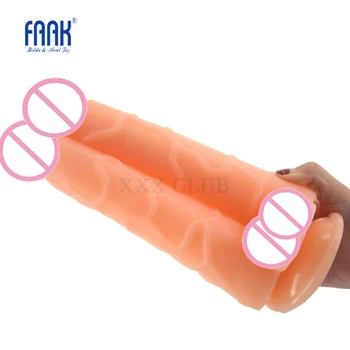FAAK 23.5*9.8 cm Realist Moale dublu vibrator lipit împreună Cu ventuza Puternica Sex Anal Jucării Erotice Pentru femeile Adulte