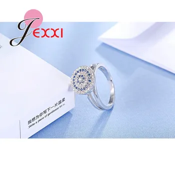 JEXXI Creative Design Gol Argint 925 cu Degetul Bijuterii de Lux Rotund Țintă Farfurie Plină de culoare Alb Albastru Stras Femei la Modă Inele