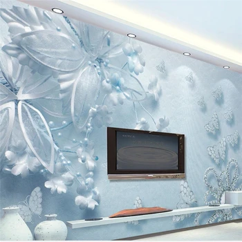 Beibehang Personalizate wallpaper 3d foto picturi murale frumusețe pură albastru transparent 3d flori fluture TV fundal fundal pentru pereți 3 d