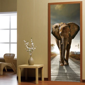 Fotografie 3D Tapet Elefant din PVC, Auto-adezivă Impermeabilă, Hârtie de Perete Home Decor Camera de zi Dormitor Baie Ușă Murală Autocolant