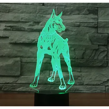 3D LED Lumina de Noapte Doberman Câine cu 7 Culori deschise pentru Decorațiuni interioare Lampa de Vizualizare Uimitoare Iluzie Optică