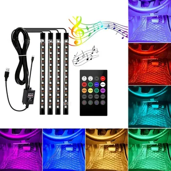 USB Auto LED5050RGB Multi-color Muzica Interiorul Masinii de Lumină Lampă cu LED-uri cu Control Vocal și fără Fir de Control de la Distanță Stabilit de 5V