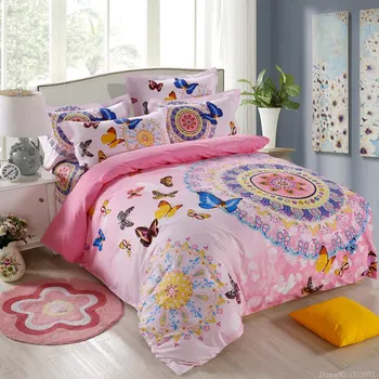 Boemia stil boho fluture roz set de lenjerie de pat fete albastru violet fluture de desene animate pisica print girafa carpetă acopere lenjerie de pat
