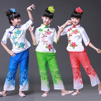 Design nou Copii Chinezi Național de Dans Costum Fată Yangko Dans Costume Populare Chineze Costum pentru Scena Perfoamce Haine