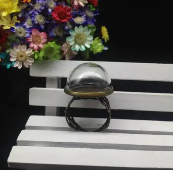 20buc 20mm reglabila bronz antic inel de flori tava 20mm jumătate rotund manual cupolă de sticlă capac diy flacon inel trusă de farmec