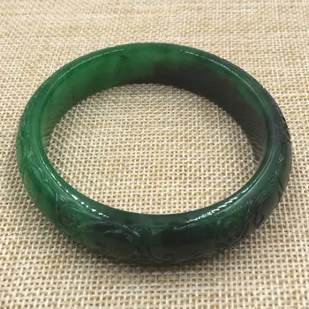 Transport gratuit-Un-2156 Chinez sculptat manual Jadeit Verde piatră Pietre brățară Brățară
