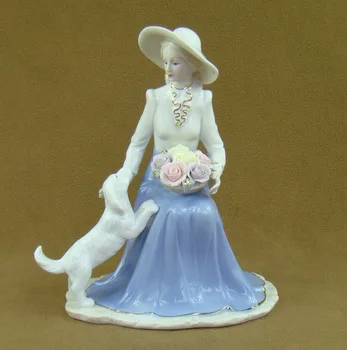 Retro Porțelan Doamna si Catelul Sculptură Ceramică lucrate Manual Frumusete de Fata si Catelusul Statuie Decor Artă și Meșteșug Ornament Mobilier
