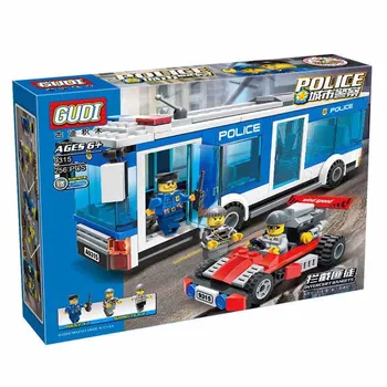 GUDI 9315 256Pcs Poliția Orașului Stația de Autobuz de Poliție Model Blocuri Lumineze DIY Figura Jucarii Pentru Copii Compatibil Lego