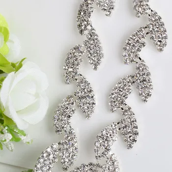 VÂNZARE FIERBINTE ! Frunze în formă Stras lanț de bordură DIY rochie de Decor și Coase-pe Îmbrăcăminte 1yard accesorii bijuterii
