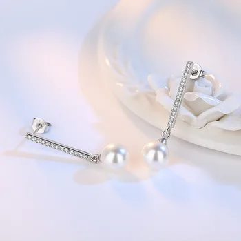 Argint 925 moda strălucitoare de cristal imitație pearl doamnelor'stud cercei bijuterii femei sex feminin cadou de Craciun ieftine