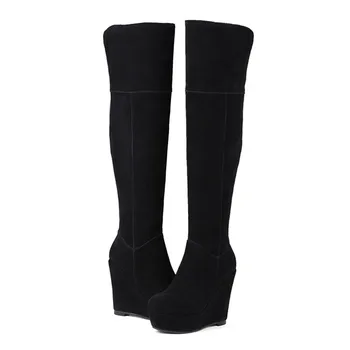 MORAZORA negru pentru femei de moda cizme toamna iarna cow suede doamnelor cizme pene din piele pene peste genunchi cizme platforma