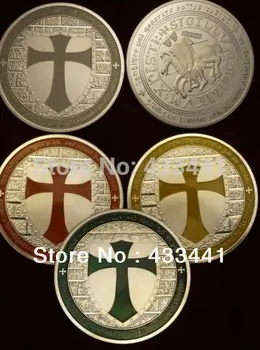 Pentru proba !!! 4 buc / 6.99 $ , en-gros alb / galben /verde/ portocaliu crucea de Cavaler templier 1 oz silver placat cu monede