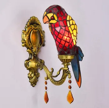 Vintage Stil Tiffany Vitralii Singur Papagal Lampă De Perete-Corp De Iluminat De Lux Creative Bar Club Hol, Dormitor Cu Perete De Lumină