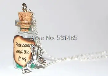 12pcs/lot Printesa Si Broscoiul Manual de Sticlă Colier prinț și broasca mesaj de argint colier