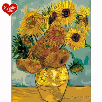 Cadru Diy Pictură în Ulei de Numere de Flori de Floarea-soarelui Imaginea de pe Perete Acrilic Vaza Desen Abstract Cadou Unic Decor Acasă F20
