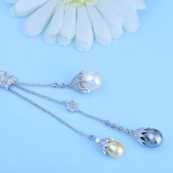 LUOTEEMI Nou Elegant Lanț Lung Colier de Perle 3pcs Sea Shell Perle cu CZ de Flori Pandantiv Colier pentru Femei Bijuterii en-Gros