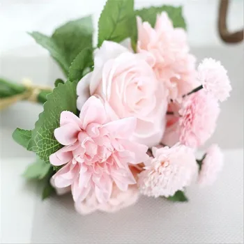 De înaltă Calitate fleurs artificiel 10 capete/buchet de Trandafiri, Dalii cu Flori Artificiale flori false Nunta Petrecere Acasă Decorare