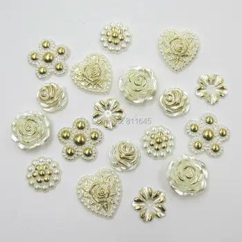 120pcs 12-18mm Dimensiune Mixt Mixt Forma de Fildeș frige Imitații de Perle Spate Plat Aur Margele Pentru Card de Nunta DIY Decor