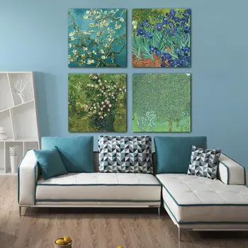 4buc/Seturi de Mare Arta de Perete Moderne de Decor Acasă Giclee Printuri de Arta Floare de Migdale si Irisi de Vincent Van Gogh Picturi în Ulei